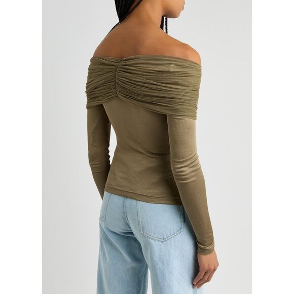 Christopher Esber Sonora Veiled Long Sleeve Top in Linseed 4 New Womens Blouse - Picture 14 of 17